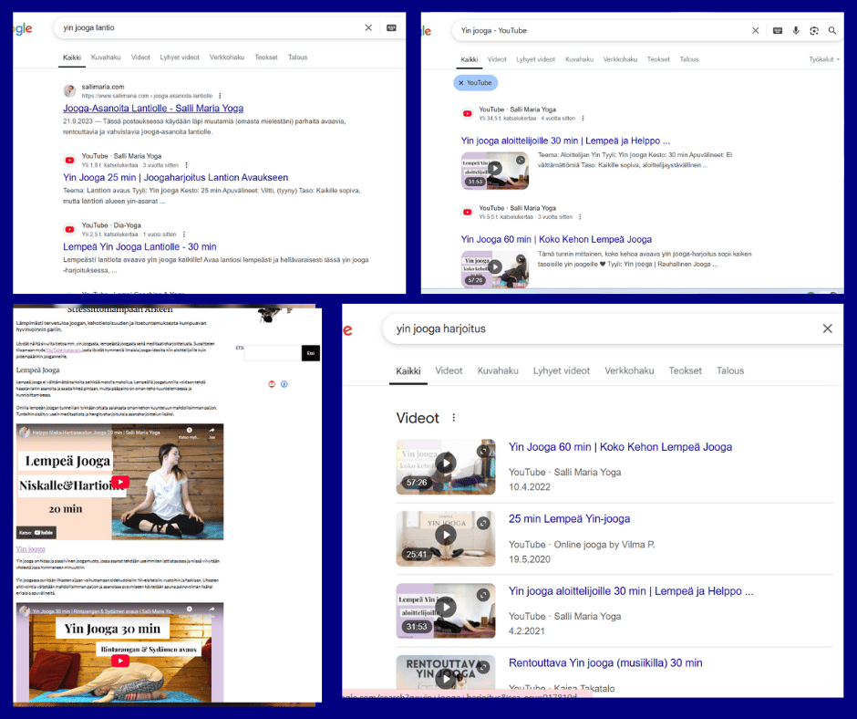 SEO with multiple channels for a Finnish yoga site.