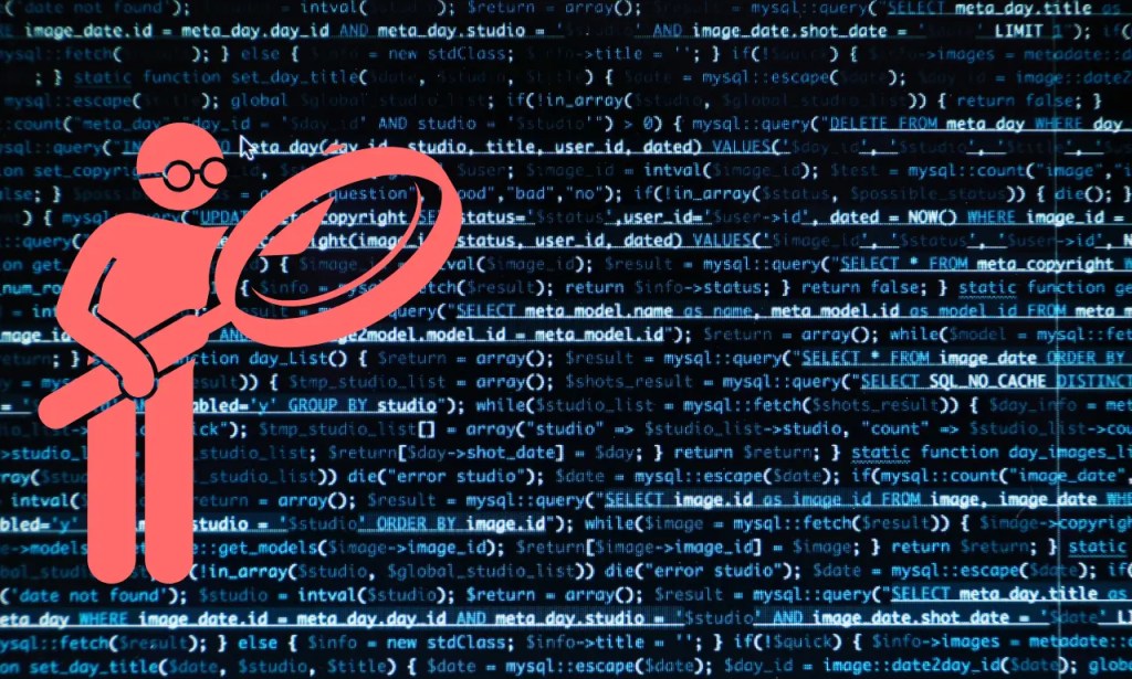 Code and a figure with a magnifying glass.